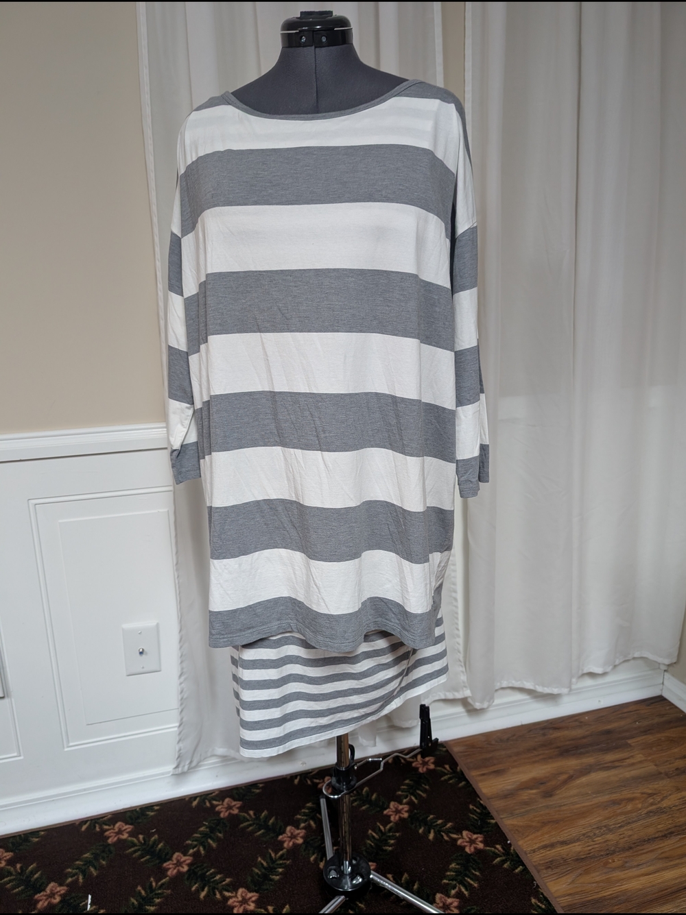 Garnet Hill Gray and White Striped Tunic Top